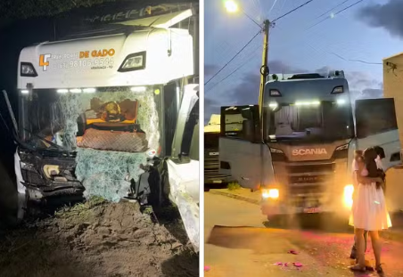 Caminhão vira destaque em chá revelação após acidente do pai